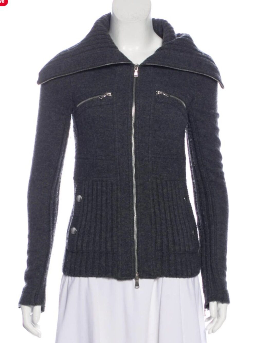 Marc Jacobs Gray Boiled Wool Turtleneck Cardigan Zip Up XS - Picture 4 of 4